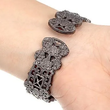 Vintage Flowers Full Steel Round Bracelet Model Quartz Watch for Women