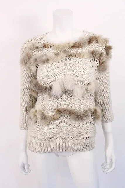 Vintage Handknit Sweater w/Fur