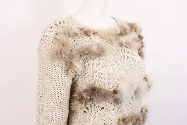 Vintage Handknit Sweater w/Fur