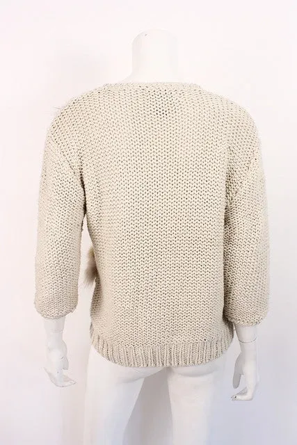 Vintage Handknit Sweater w/Fur