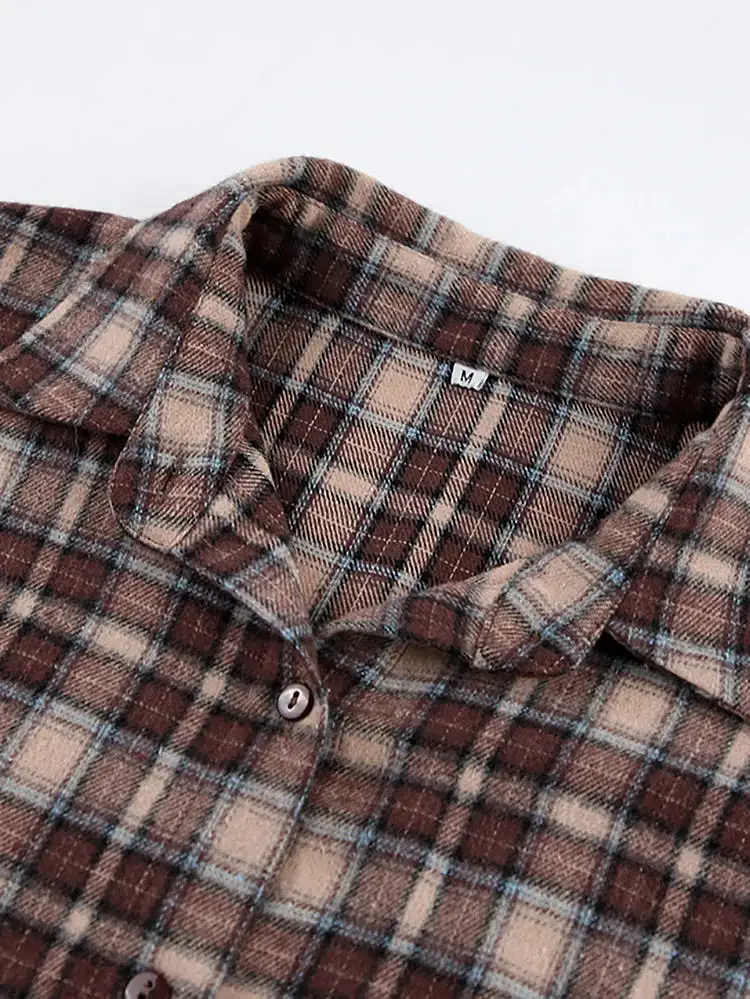 Vintage Plaid Shirts Women Loose Gingham Female Blouse Spring 2024 Button Top Shacket Oversized Long Shirts Ladies