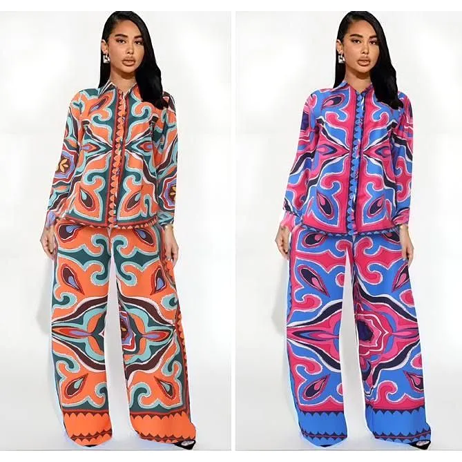 Vintage Printed Top and Pant Set