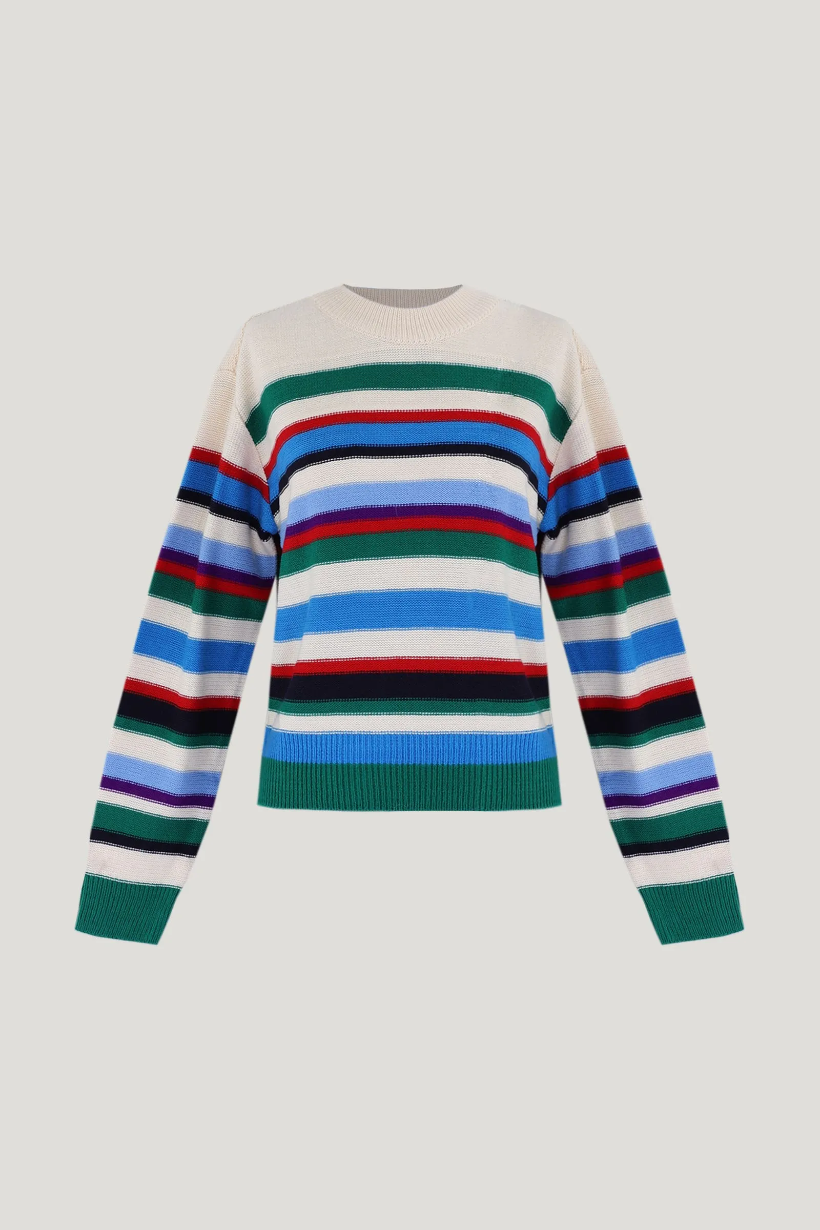 White Knitted Unisex Multi Stripe Sweater