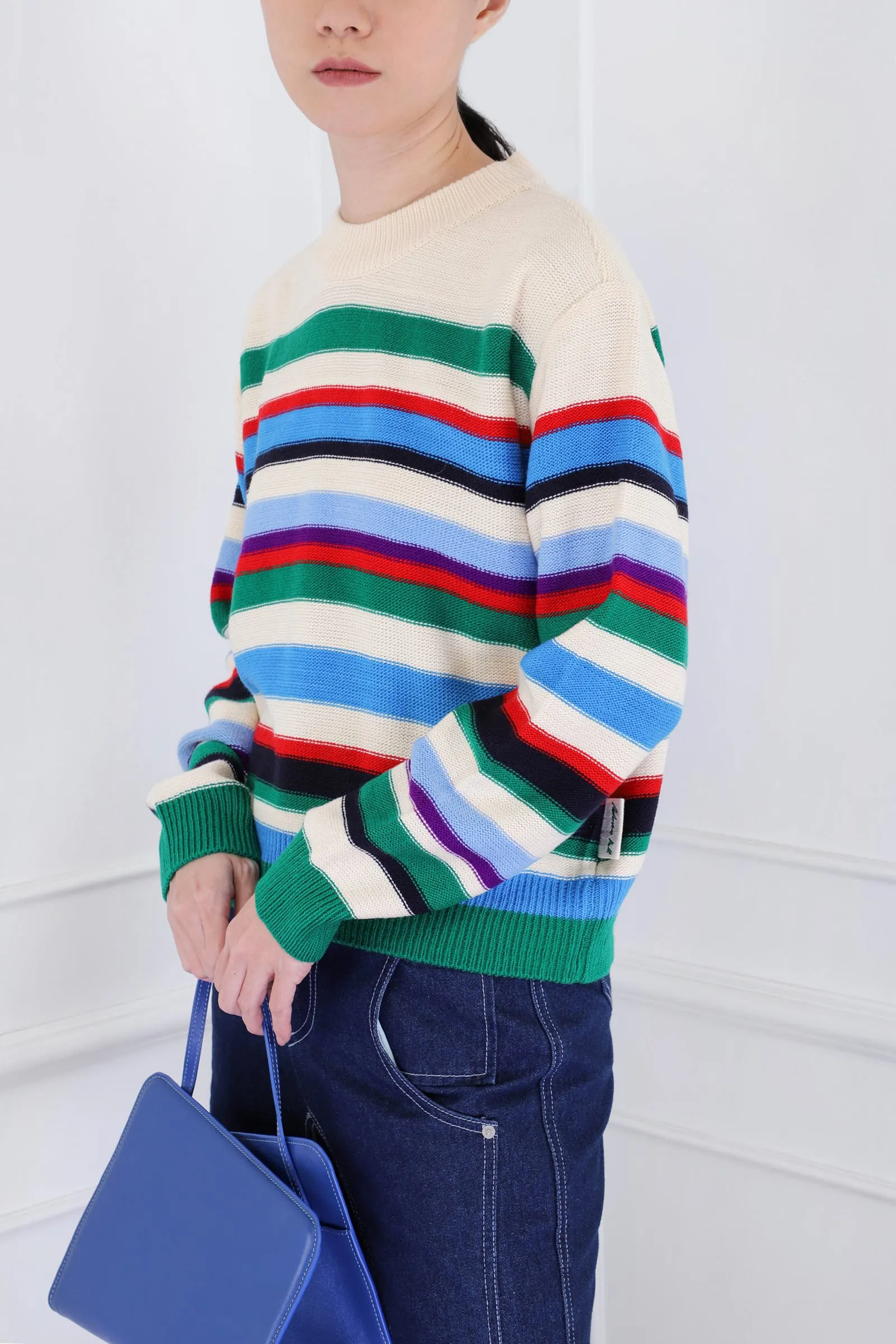 White Knitted Unisex Multi Stripe Sweater