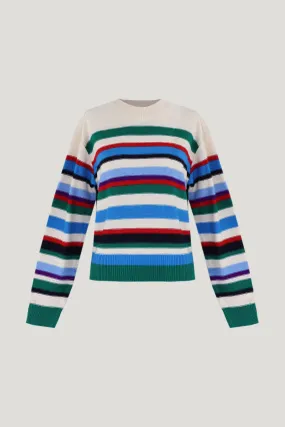 White Knitted Unisex Multi Stripe Sweater