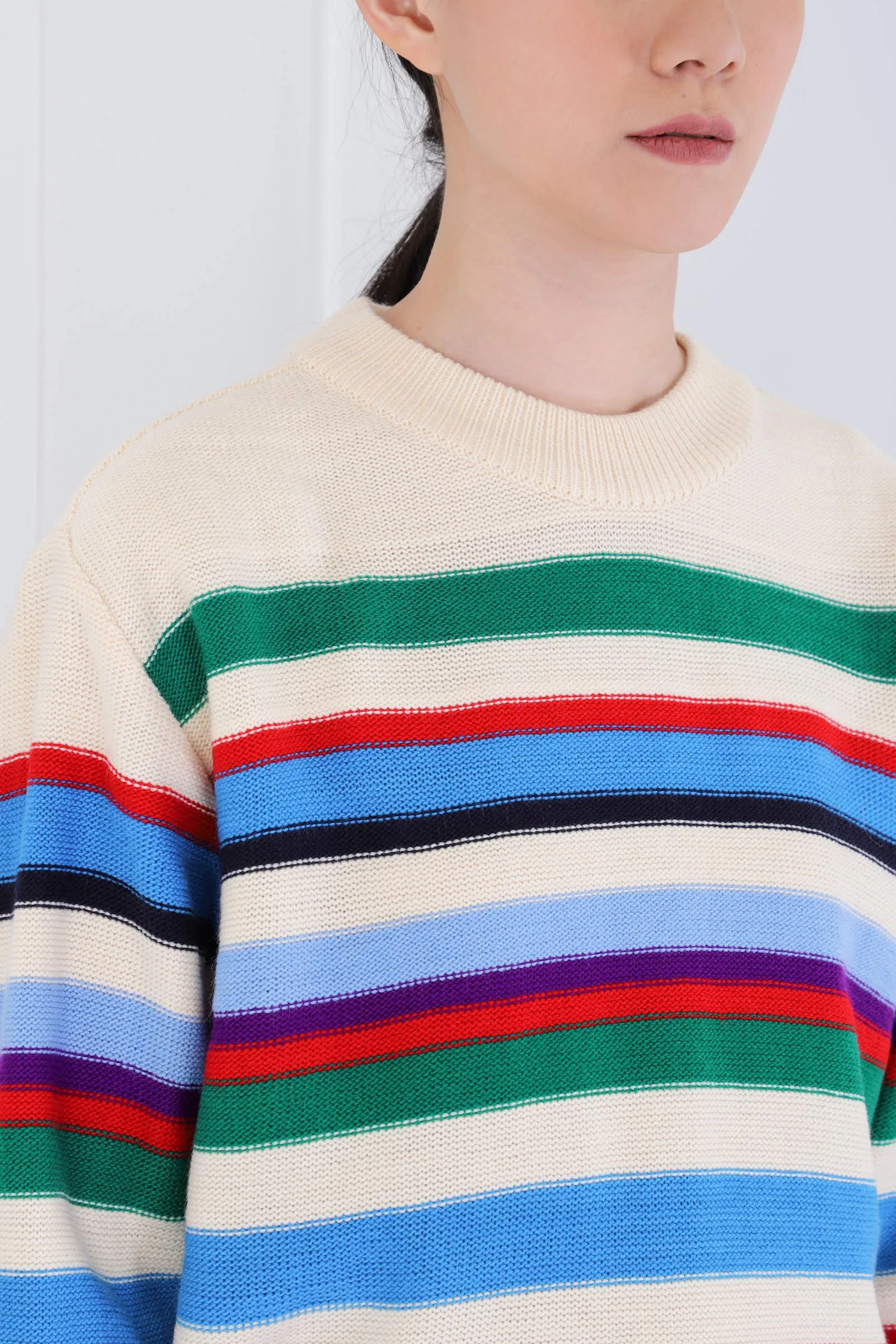 White Knitted Unisex Multi Stripe Sweater