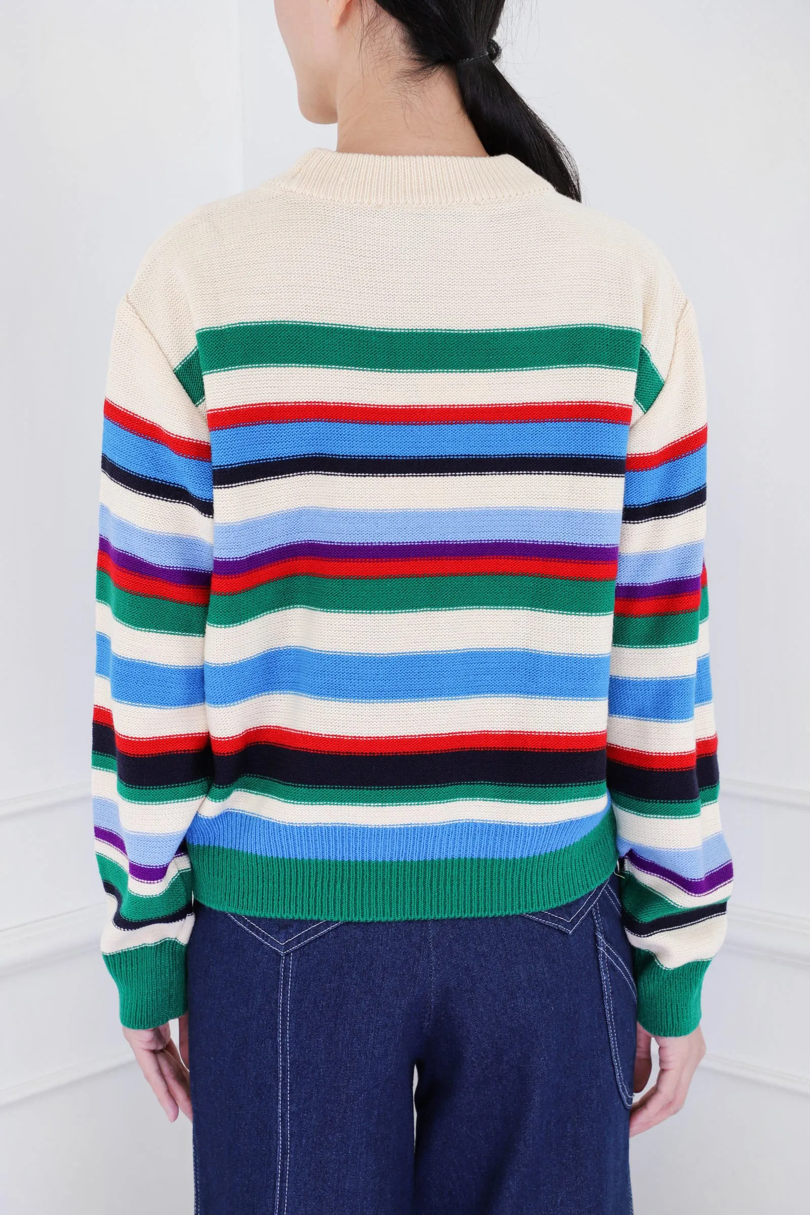 White Knitted Unisex Multi Stripe Sweater