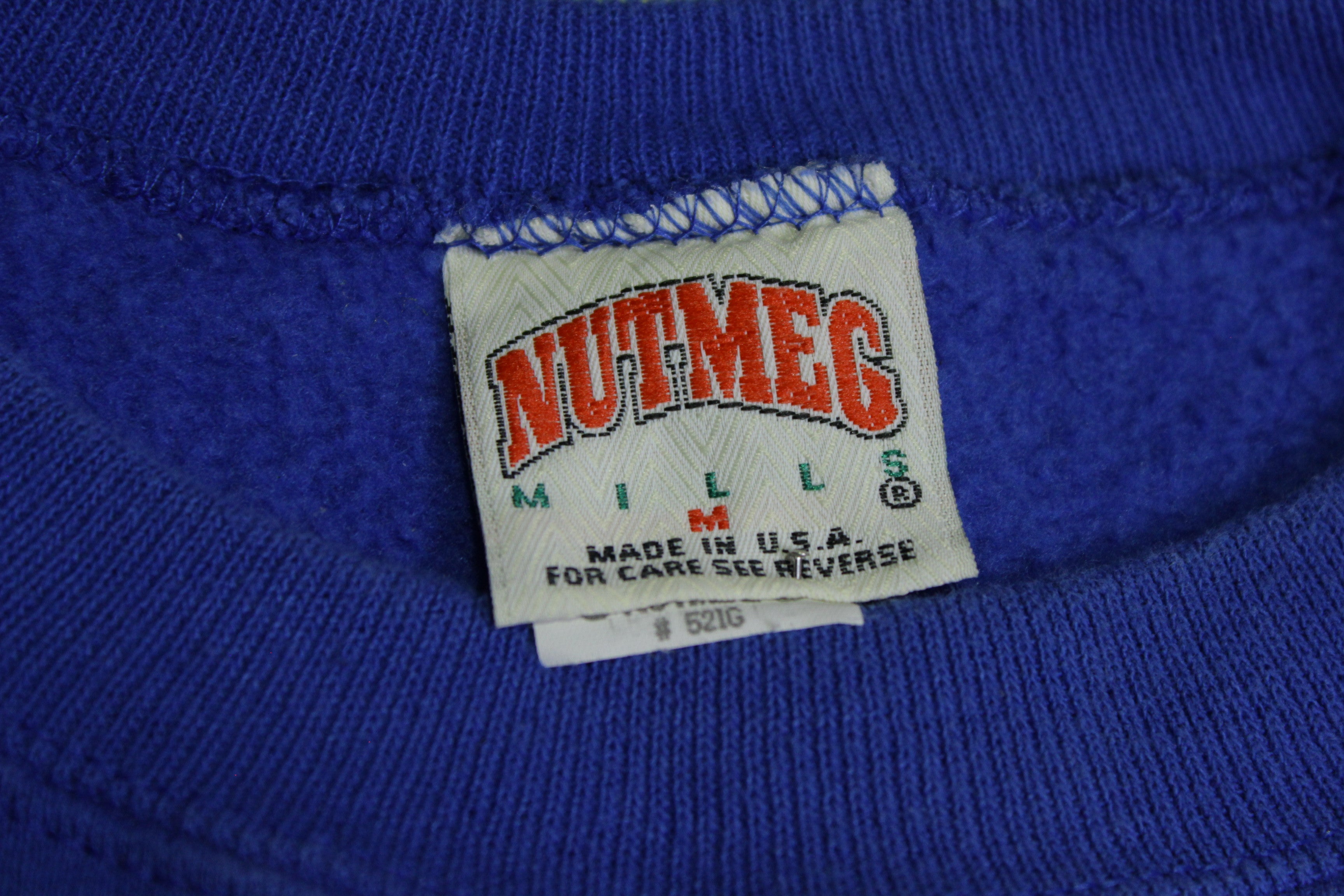 Wisconsin Vintage Nutmeg Mills Made in USA Blue Pink Block Spellout Crewneck 90's Sweatshirt