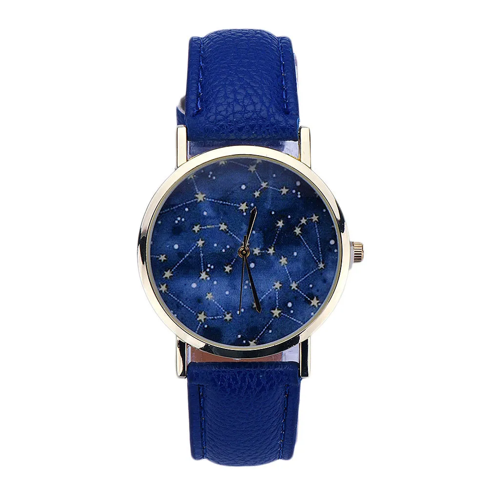 Women Star Pattern Dress Watch Vintage Girls Boys Printed Montre Leather Analog Quartz Bracelet Hour