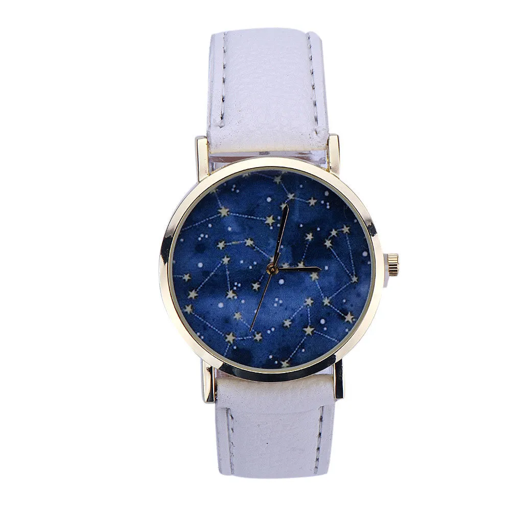 Women Star Pattern Dress Watch Vintage Girls Boys Printed Montre Leather Analog Quartz Bracelet Hour