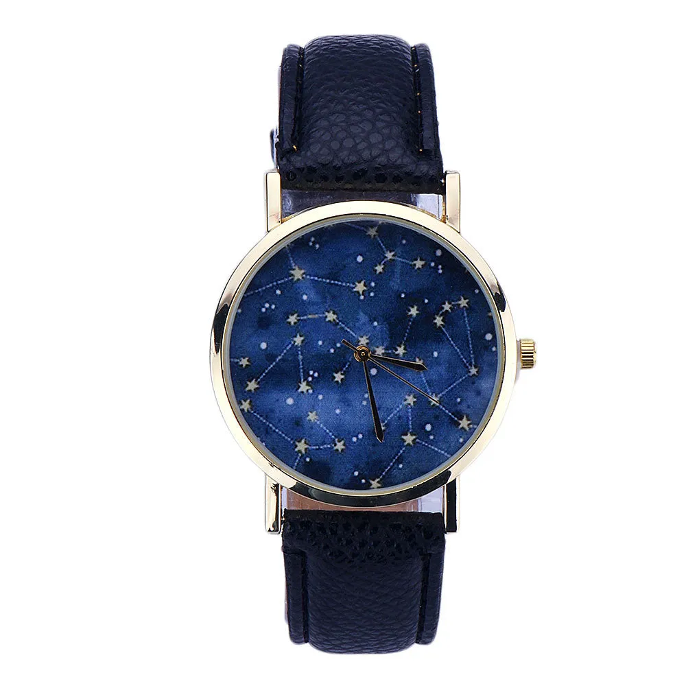 Women Star Pattern Dress Watch Vintage Girls Boys Printed Montre Leather Analog Quartz Bracelet Hour