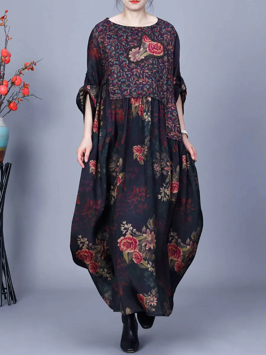 Women Vintage Floral Spliced Spring Loose Dress CO1011