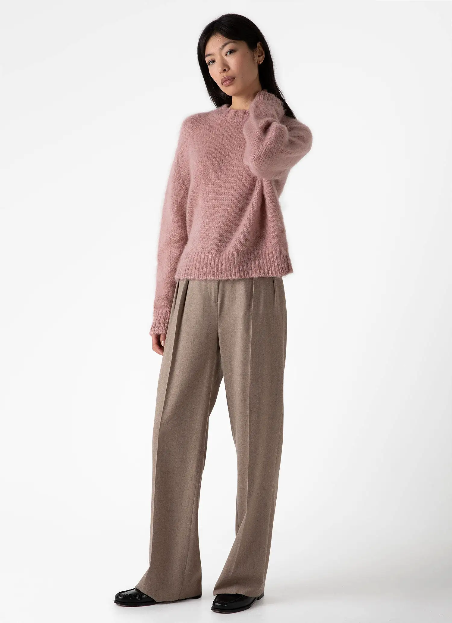 Women's Mohair Crew Neck Jumper in Vintage Pink