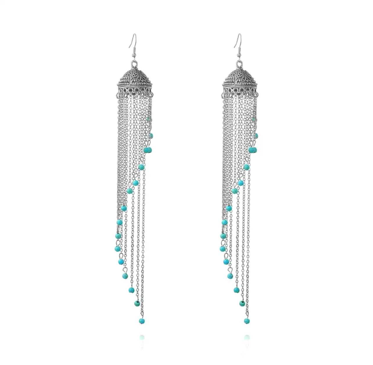 Zuowen Bohemian Vintage Tassel Beads Crown Drop Earrings For Women